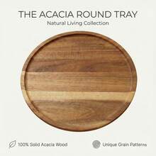 1pc/4pcs Round Acacia Wood Serving Tray, Natural Wooden Plate For Food, Coffee Table Decor, Vanity Organizer & Candle Holder - Farmhouse Kitchen Essentials - Brown - View 8