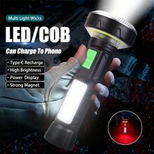 1pc LED Super Bright Flashlight USB Rechargeable Torch 11 Lighting Modes Powerful Lamp With Tail Magnet Outdoor Emergency Lantern