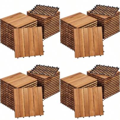 Costoffs Wood Flooring Tiles, 30*30cm Wood Interlocking Decking Tiles Flooring Tiles For Outdoor & Indoor, Wood Plastic Interlocking Flooring Tiles, DIY Furniture Deck Tiles, 27/54/108 Wood Flooring Tiles