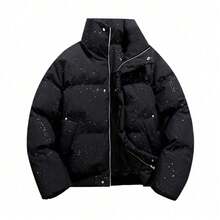 Chaquetas de invierno para hombres nueva llegada de 2026 chaqueta de algodón grueso y cálido estilo de calle holgado y casual chaqueta con relleno diseño del cielo estrellado - Negro - Ver 1