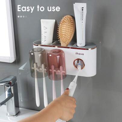Wall-Mounted Toothbrush Holder & Toothpaste Dispenser For Bathroom