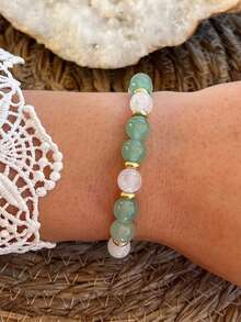 YAUKIA Good Luck Green Aventurine Bracelet Men Women Attract Wealth Bracelet Reduce Stress Yoga Meditation Emotional Balance Handmade - Multicolor - View 6