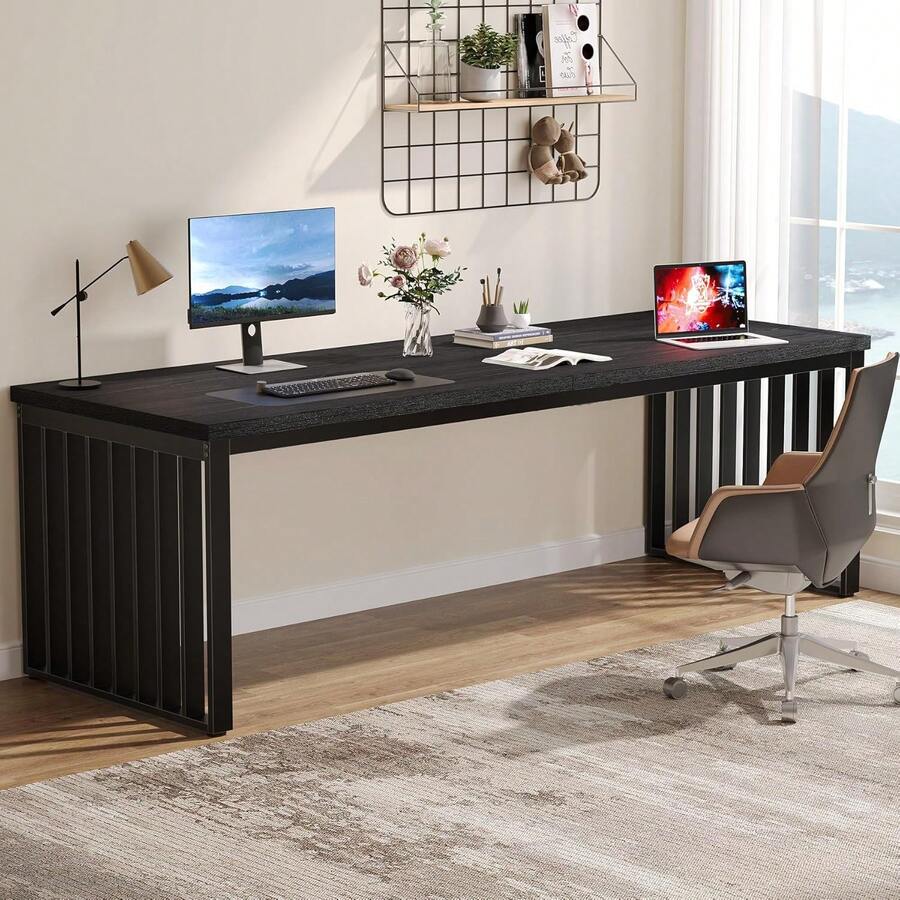 LITTLE TREE Industrial Dining Table For 4-6 Person, 180 Cm Long Rectangle Dining Table Wood Kitchen Table With Heavy Duty Metal Frame For Living Room And Dining Room - Black - View 1