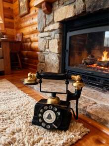 1pc Retro Telephone Design Decorative Ornament, Distressed Decor Piece Birthday Gifts Graduation - Black - View 5