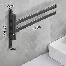 1个铝制毛巾杆，180°旋转淋浴毛巾架带挂钩，适用于浴室，可选1/2/3/4/5根杆以满足不同家庭需求，壁挂式毛巾架，大容量强力承重毛巾架，浴室配件，浴室收纳，浴室毛巾架，可折叠，免钻孔安装，适用于洗手台、厕所和浴室，简单实用。 - 彩色 - 查看 25