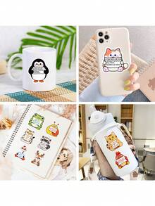 112 piezas Pegatinas de animales de dibujos animados lindos con citas inspiradoras, pegatinas decorativas DIY, pegatinas con frases motivacionales - Multicolor - Ver 4