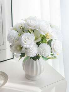 1pc BIG Romantic Silk Rose& Hydrangea Bouquet Artificial Peony Flowers Orchid Centerpieces Plastic Flowers Handheld Flower Arrangement For Wedding/Home/Bedroom/Living Room/Table Decoration/Bride's Bouquet/Mother's Day - White - View 6