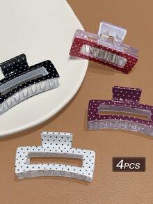 4个优雅方形发夹，中号，波点图案，塑料材质，适合日常和派对佩戴，送给她的礼物，休闲ABS塑料 - 彩色 - 查看 6