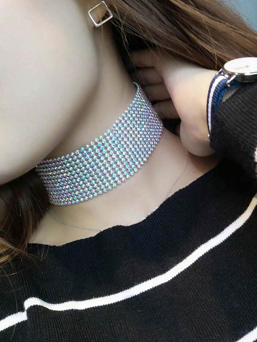1 pieza Collar gargantilla con strass, adecuado para bodas, fiestas y uso diario de mujeres - vistoso - Ver 1