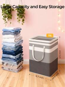 2-Pack Large Laundry Baskets 75L Collapsible Waterproof Freestanding With Reinforced Handles For Laundry Room College Dorm Bathroom Bedroom Grey - 灰色 - 查看 3