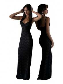 TendenciaVestidos Largos Casuales De Encaje, Elegantes Con TirantesCalidad premium - Negro - Ver 3
