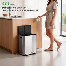 A 40-Liter Stainless Steel Waste Bin Featuring Two Sections - Anti-fingerprint Black - View 2