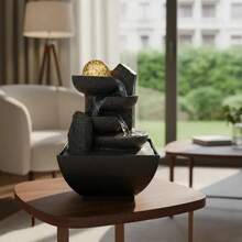 Decorative Water Fountain With 3 Falls And 4 LEDs, Casa Real, Black, 127/220v - màu đen - Xem 6
