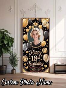 1 pièce - Bannière d'anniversaire personnalisée, modèle de panneau d'accueil pour fête d'anniversaire, décalcomanie murale d'accueil d'anniversaire avec photo, décoration de fête d'anniversaire avec texte et photo personnalisés, panneau d'accueil d'anniversaire, autocollant mural commémoratif, panneau d'accueil d'anniversaire minimaliste moderne - Multicolore - Voir 1