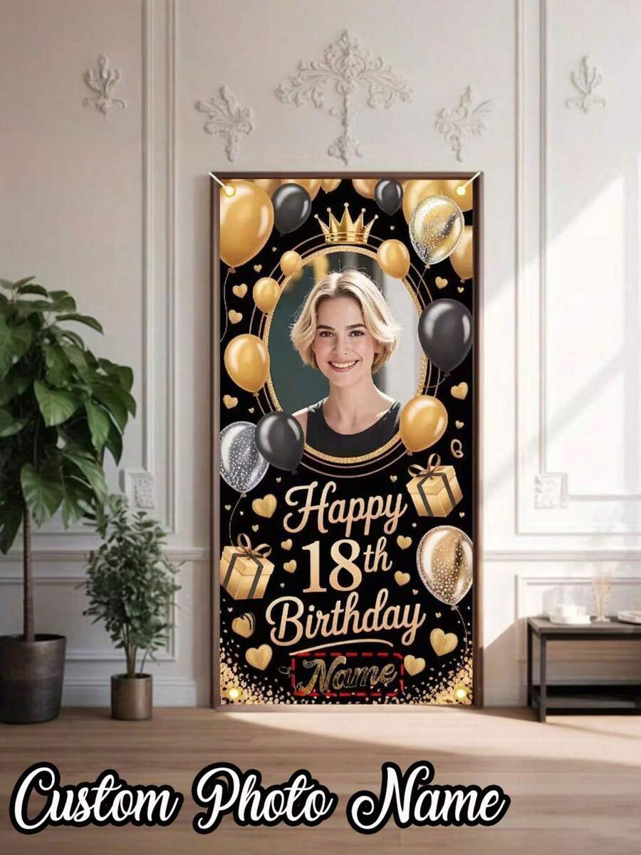 1 pièce - Bannière d'anniversaire personnalisée, modèle de panneau d'accueil pour fête d'anniversaire, décalcomanie murale d'accueil d'anniversaire avec photo, décoration de fête d'anniversaire avec texte et photo personnalisés, panneau d'accueil d'anniversaire, autocollant mural commémoratif, panneau d'accueil d'anniversaire minimaliste moderne - Multicolore - Voir 1