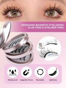 MAGEFY 3 Pairs Magnetic False Eyelashes Set With Magnetic Clips, Mixed Styles, No Glue Needed, Reusable Natural Looking Faux Mink Lashes, Suitable For Daily Wear, Waterproof, Cartoon Style, Elongated Outer Corner Design To Enlarge Eyes, Thin And Long, Ideal For Travel, Beach Vacation, Camping, And As A Gift For Women - Mi tự nhiên - Xem 10