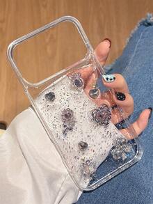 1PC Dream Cute 3D Shiny Rhinestones Butterfly Flower Bow Epoxy Sequins Phone Case Compatible With IPhone 17 Pro Max 17 Pro 17 16 Pro Max 16 Pro 16 15 Pro Max 15 Pro 14 Pro Max Y2K Artistic Glitter Clear Girl Gift Protective Back Cover - Love Bow - View 4