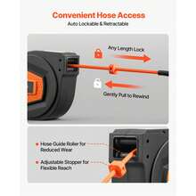 Bobina de manguera de aire retráctil, manguera de aire híbrida de 1/4 pulgadas x 50 pies Max 300PSI, bobina de mangueras de compresor de aire cerrada automática con pistola de plomo y soplado de 6,6 pies, montaje giratorio de 180 ° en el techo / pared - 1/4 pulgadas x 50 pies - Ver 3