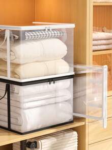 1个大容量PVC翻盖收纳袋，多功能防水书籍收纳袋，便携式可折叠衣物收纳袋，衣柜整理袋，PVC材质防尘防潮，带拉链，两侧带提手，可折叠节省空间，适合衣柜和房间整理。 - 四色 - 查看 5