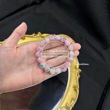 1Pc Pink Purple And Blue Smudged Round Beads With Gold Ornamental Bracelet, Suitable For Mother's Day, Graduation Season, Thanksgiving And Christmas Celebrations, Suitable For Daily Wear And Gift Giving. - 預設 - 查看 2