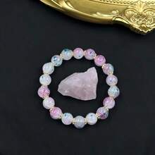 1Pc Pink Purple And Blue Smudged Round Beads With Gold Ornamental Bracelet, Suitable For Mother's Day, Graduation Season, Thanksgiving And Christmas Celebrations, Suitable For Daily Wear And Gift Giving. - 預設 - 查看 9