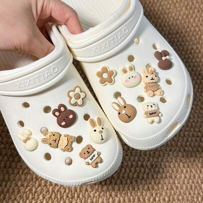 12pcs DIY Shoe Charms Set, ABS Animal & Plant Themed Decorations, Rabbit, Sunflower, Flower Embellishments For Sneakers And Sandals