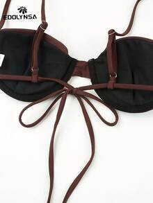 Bộ bikini 3 mảnh xếp ly mới năm 2026, bao gồm váy che ngoài, áo tắm nâng ngực và váy dự tiệc bãi biển. - màu nâu - Xem 7