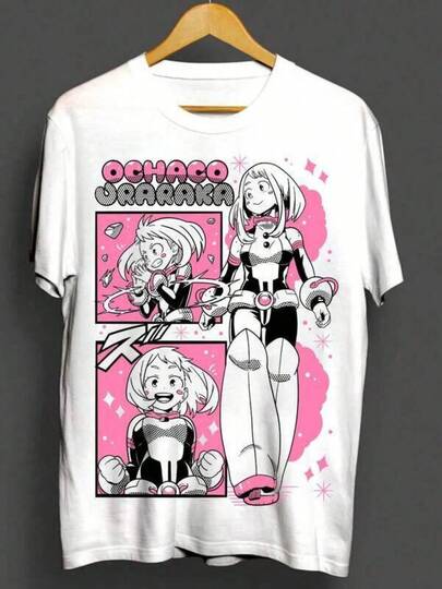 Men's Fashion Print Casual T-Shirt Ochaco Uraraka T-Shirt Ochako BNHA Tshirt,Boku No Hero Academia TShirt My Hero,Unisex T-Shirt, New Year Party Gifts, Fun,Sexy,Avant-Garde And Personalized Design,Opaque Fabric,Suitable For Spring Valentine's Day,And Must-Have Gifts For The Start Of School Season, Casual Summer T-Shirt,Comfortable Outdoor Casual Wear