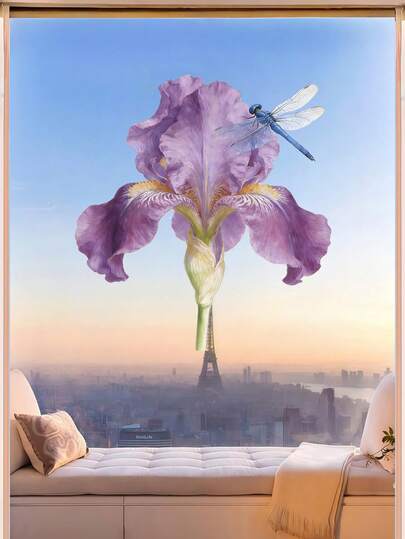 1pc Charming Flower And Dragonfly Window Sticker - Ideal For Decorating Glass Windows, Doors And Home Spaces; Great Gift For Nature Lovers And Housewarming