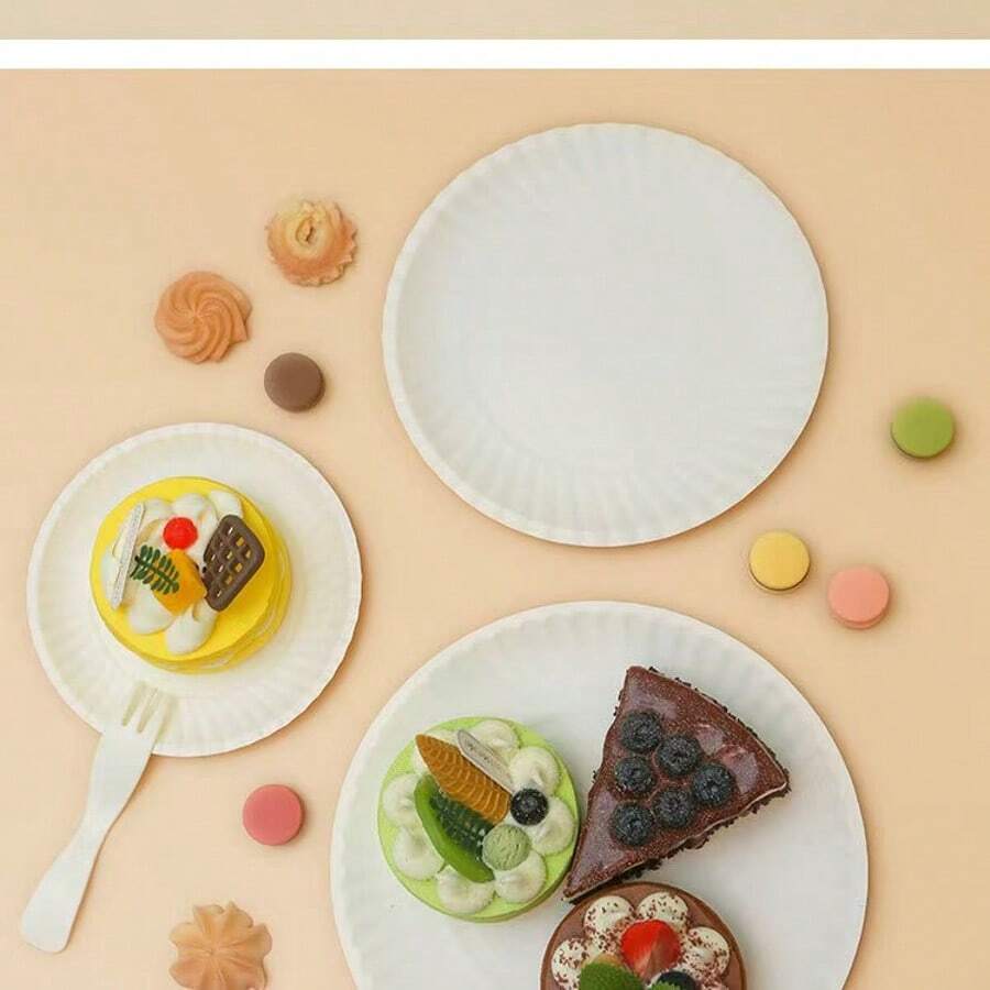 200pcs/100pcs Disposable White Round Paper Plates, Suitable For Birthday, Wedding, Picnic, Painting Palette, Food Display, Holidays And Events - White - View 1