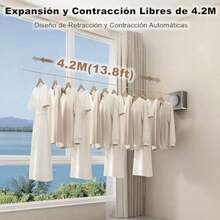 Tendedero Retráctil de 4.2M Cable de Acero Inoxidable Montado en la Pared Elasticidad Ajustable Carga Máxima de 20KG Adecuado para Uso en Interiores y Exteriores Gris - Gris - Ver 2