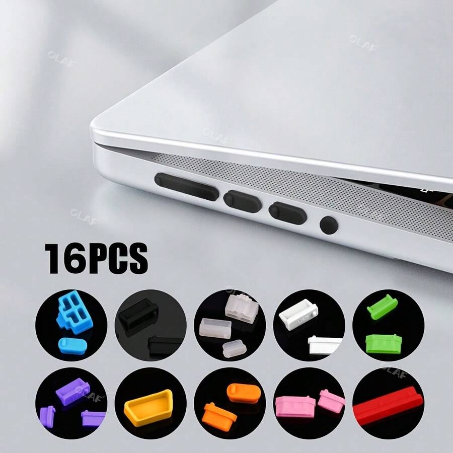 16 piezas de tapones universales contra el polvo, adecuados para proteger puertos de computadora portátil, computadora portátil, USB