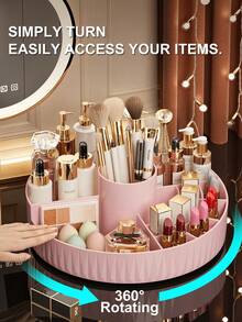 1PC Round Divided Storage Box, 360° Rotating Cosmetic Organizer Tray, 9.06"X3.39" Beauty Display Stand Suitable For Multiple Settings Including Home, Study, Vanity, And Sink Area - Multicolor - View 5