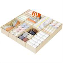 Drawer Organizers Clothes, Set Of 4 Dresser Organizer Bins, Fabric Closet Organizers And Storage, Shallow Drawer Dividers For Nursery, Clothing, Clothes, Socks, Underwears, Tie (Beige) ODR1 - 淺褐色的 - 查看 8