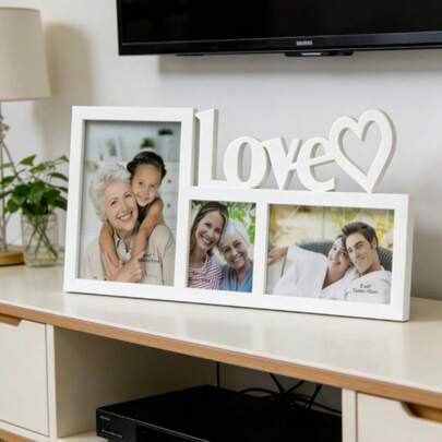 32*26cm Decorative Photo Frame, "LOVE YOU" Plastic Combination Creative Photo Frame, Wedding Photo Studio Display, Bedroom Living Room Wall Decor, Valentine's Day Confession Gift