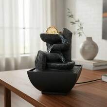 Decorative Water Fountain With 3 Falls And 4 LEDs, Casa Real, Black, 127/220v - màu đen - Xem 2