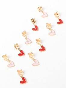 10pcs Valentine's Day Heart Tassel Accessories Set, Bohemian Cute Hairpin, Headchain, Star Moon Combination, Ramadan Gift, Party Hair Rings, Braided Rings