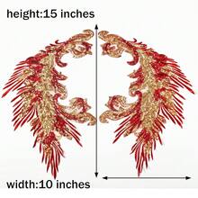 [Free Shipping]Silvora Pair Embroidery Phoenix Costume Sequin Appliques Patches, Peacock Feather Tail Applique Embellishments For Dance Dresses,Clothes,T-Shirt,Neckline Bodice Pants (Red) - 紅色 - 查看 4