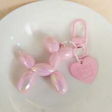 1pc DIY Phone Charm Laser Balloon Dog Keychain Pendant, Candy Color Heart Decor Accessories
