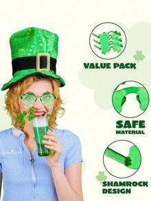 2/6/16/22pcs St. Patrick's Day Shamrock Glasses - Fun Green Party Glasses, Suitable For Holiday Celebrations - Multicolor - View 9