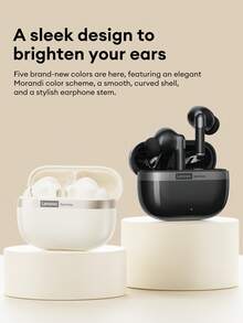 Lenovo LE238 Elegant Bluetooth Headphones, Half In-Ear, Large Dynamic Driver, High-Quality Surround Sound, Low Latency For Gaming & Music, Microphone, Silicone Earbuds, Wireless, Compatible With Apple, Android Smartphones, Computers, Holiday Gift - Beige - View 9