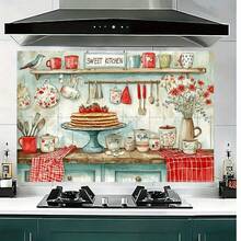 1 件防水防油 PVC 厨房墙贴 - 北欧波西米亚花卉和柔和瑞典乡村风格贴纸，适用于杯子、餐具和水果 - 可剥离薄膜，适用于玻璃、橱柜、衣柜和冰箱 - 可移除光面，2D 平面。 - 彩色 - 查看 9