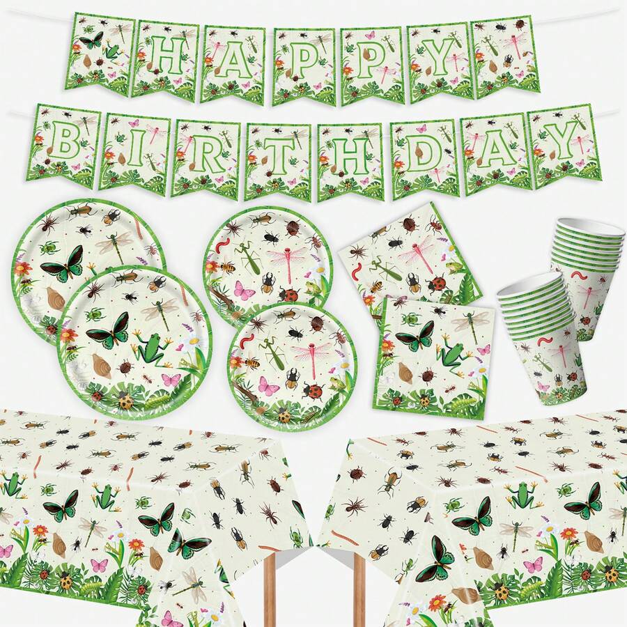 Insect Birthday Paper Plates Napkins Paper Cup Ladybug Dragonfly Disposable Tableware Garden Birthday Party Supplies Insect Theme - Multicolor - View 1