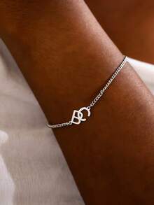 Customized Minimalist Double Letter Stainless Steel Bracelet, Personalized Initial Bracelet For Couples, Birthday Jewelry Gift For Her - Multicolor - View 10