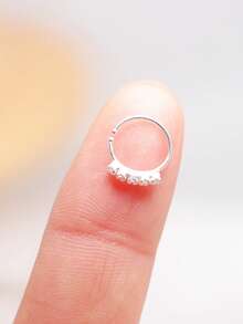 1件装 透明5锆石鼻环 925纯银耳骨耳环 耳廓耳屏耳骨穿孔 NEZ饰品