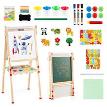 Wooden Art Easel For Kids 3 In 1 Height Adjustable Foldable Easel - Natural - View 1
