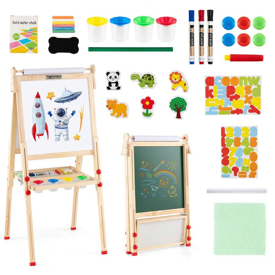 Wooden Art Easel For Kids 3 In 1 Height Adjustable Foldable Easel - Natural - View 1
