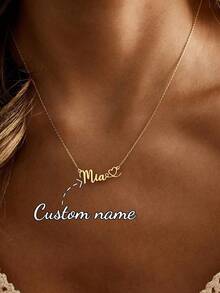 Personalized Matte Name Heart Necklace, Stainless Steel Pendant Customized Letter Necklace, Birthday Jewelry Gift For Women - Gold - Normal Chain 1 - View 4