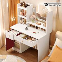 Tocador para dormitorio, estilo minimalista moderno, con espejo, 2 cajones, 3 armarios de almacenaje y estantes, adecuado para dormitorio, salón y vestidor - Blanco - Ver 3