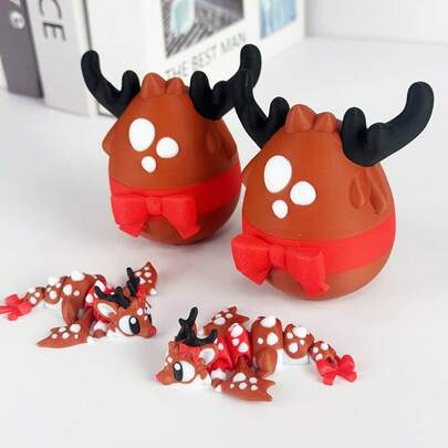 3D Printed Cute & Adorable Christmas Dragon + Dragon Egg Model Plastic Figurine Desktop Decor Sculpture, Holiday Gift